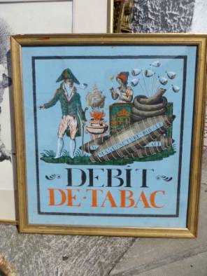 A 19th Century French hand painted Debit de Tabac print